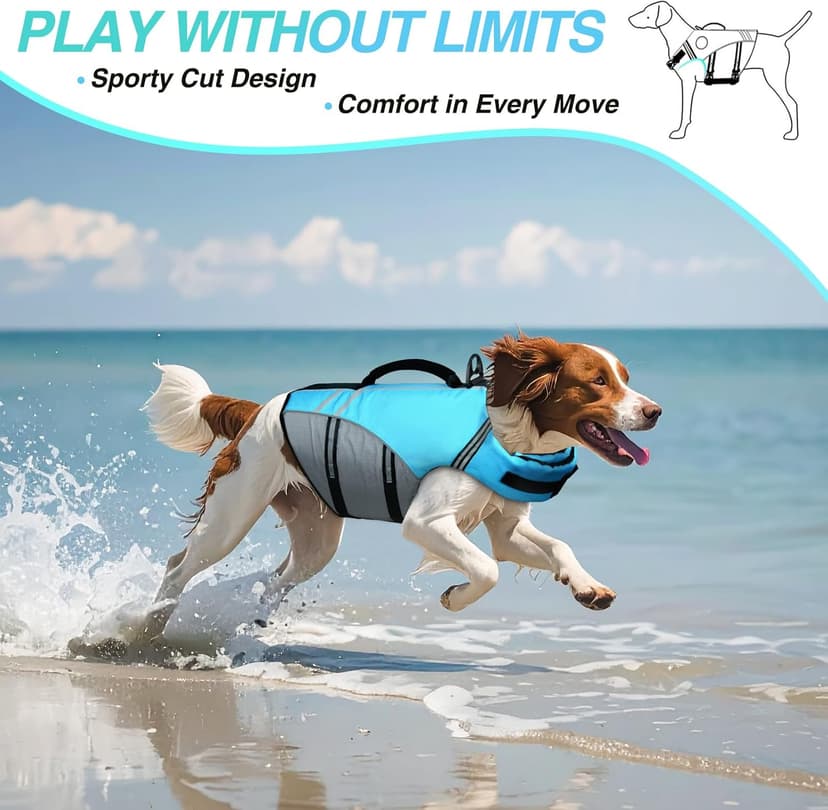 VIVAGLORY Sports Style Dog Life Vest, Dog Life Jacket for Swimming & Boating, Ripstop & Buoyancy for Puppy Doggy, Lifejacket with Handle, M, Blue