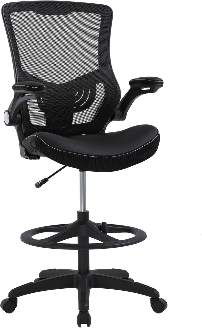 BestOffice Drafting Chair Ergonomic Tall Office Chair Standing Desk Chair with Flip Up Arms Foot Rest Back Support Adjustable Height Mesh Drafting Stool, Dark Black