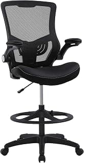 BestOffice Drafting Chair Ergonomic Tall Office Chair Standing Desk Chair with Flip Up Arms Foot Rest Back Support Adjustable Height Mesh Drafting Stool, Dark Black