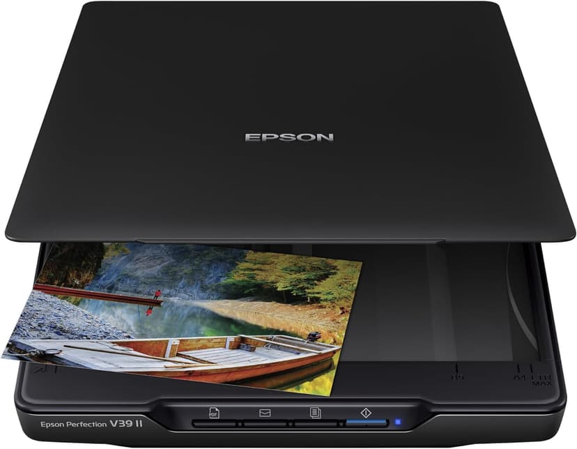 Epson - Perfection V39 II - Color Photo and Document Flatbed Scanner - 4800 dpi Optical Resolution - High-Rise, Removable Lid - Scan to Cloud - USB Power - Image Scanning - Black
