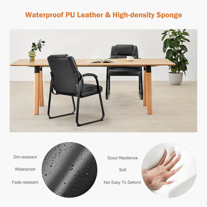 Sweetcrispy Waiting Room Guest Chair, Stationary Office Reception Chairs No Wheel, Comfy Padded Arms and Seld Base, for Conference Room Lobby Home Computer Desk Bedroom Elderly, Deep Black