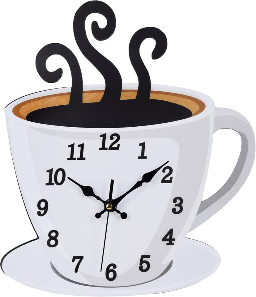 Fomaris Kitchen Clock Coffee Cup Wall Decor, Cafe Decorative Kitchen Wall Clocks Battery Operated for Home Office