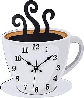Fomaris Kitchen Clock Coffee Cup Wall Decor, Cafe Decorative Kitchen Wall Clocks Battery Operated for Home Office