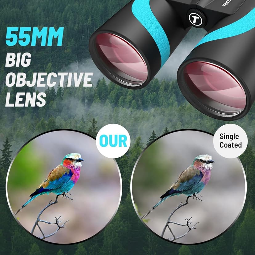 15x55 UHD Binoculars for Adults – High Powered Large View, BAK4 Prism, Waterproof & Lightweight for Bird Watching, Hunting,Hiking, Travel, Cruise, Sports with Phone Adapter (Blue)