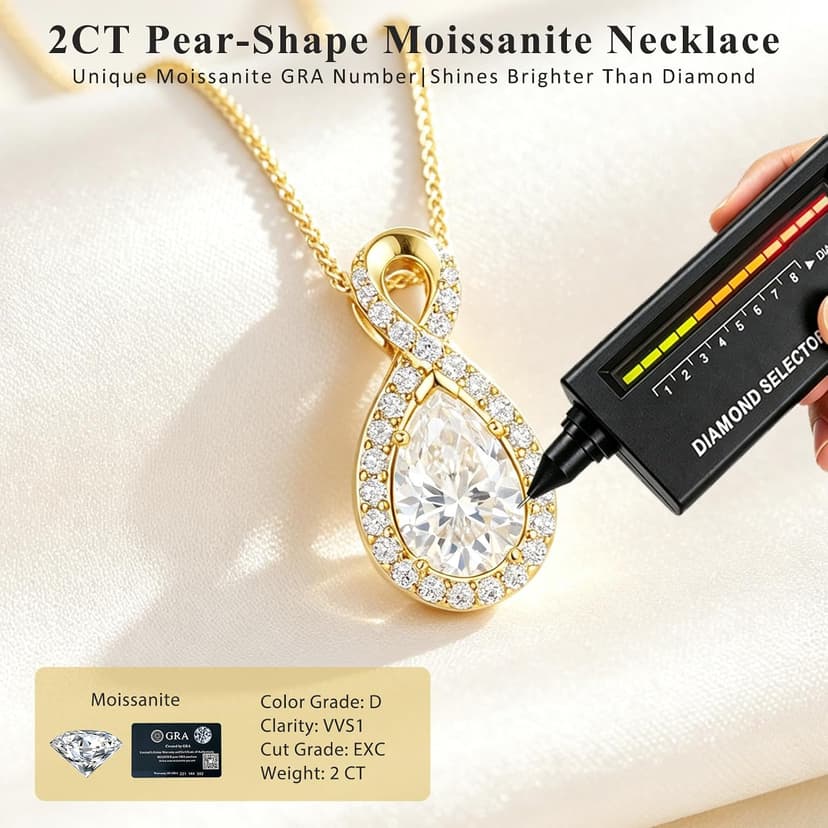 D-VVS1|18K Gold Plated S925 Sterling Silver Women's Jewelry Gift for Women Christmas Mothers Valentines Day, w/LED Gift Box 2CT Moissanite Necklaces for Women Anniversary Birthday Gift for Wife Her B0H94B9M51