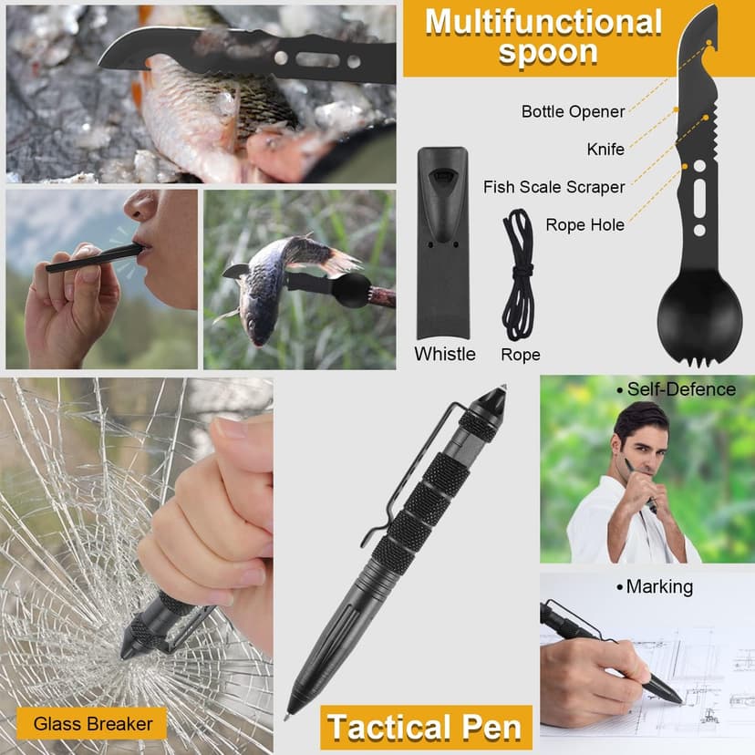 XKASE Survival Kit, Gifts for Men Dad Husband, Emergency Survival Gear and Equipment 19 in 1, Fishing Hunting Birthday for Men, Camping Accessories, Cool Gadget, Camping Essentials
