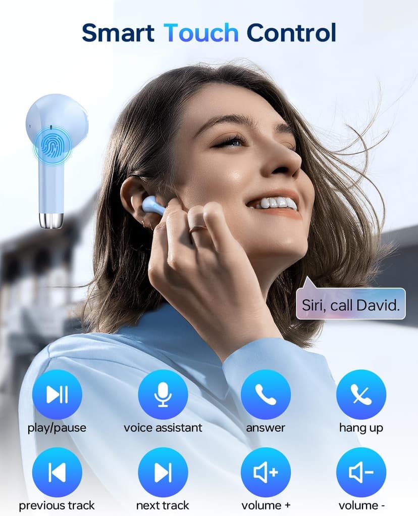 KTGEE Wireless Earbuds Bluetooth 5.3 Headphones, 40Hrs Playback Stereo Ear Buds with LED Display Charging Case IPX7 Waterproof in-Ear Earphones with Mic for Phone Tablet Laptop Sports, Blue