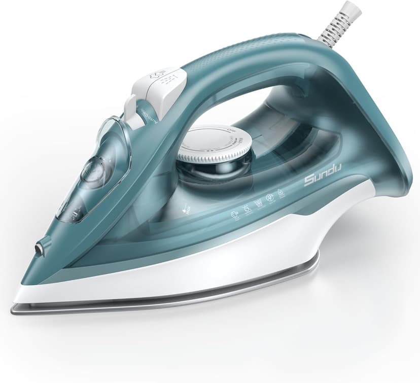 Sundu 1500W Clothes Iron, Steam Iron for Clothes - Ceramic Nonstick Soleplate for Fast Gliding, Self-Clean, Auto Shut-Off, 11.8oz Large Water Tank, Lightweight for Home & Travel Use, Green