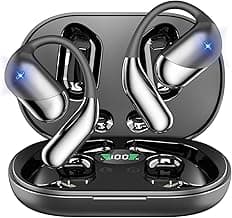 Open Ear Wireless Earbuds Headphones, Bluetooth Built-in Mic,Waterproof, LED Display Charging Case,on Ear Hooks clip Ear Buds，Ultra-Comfort Earphones Design for Running Fitness workout office gym
