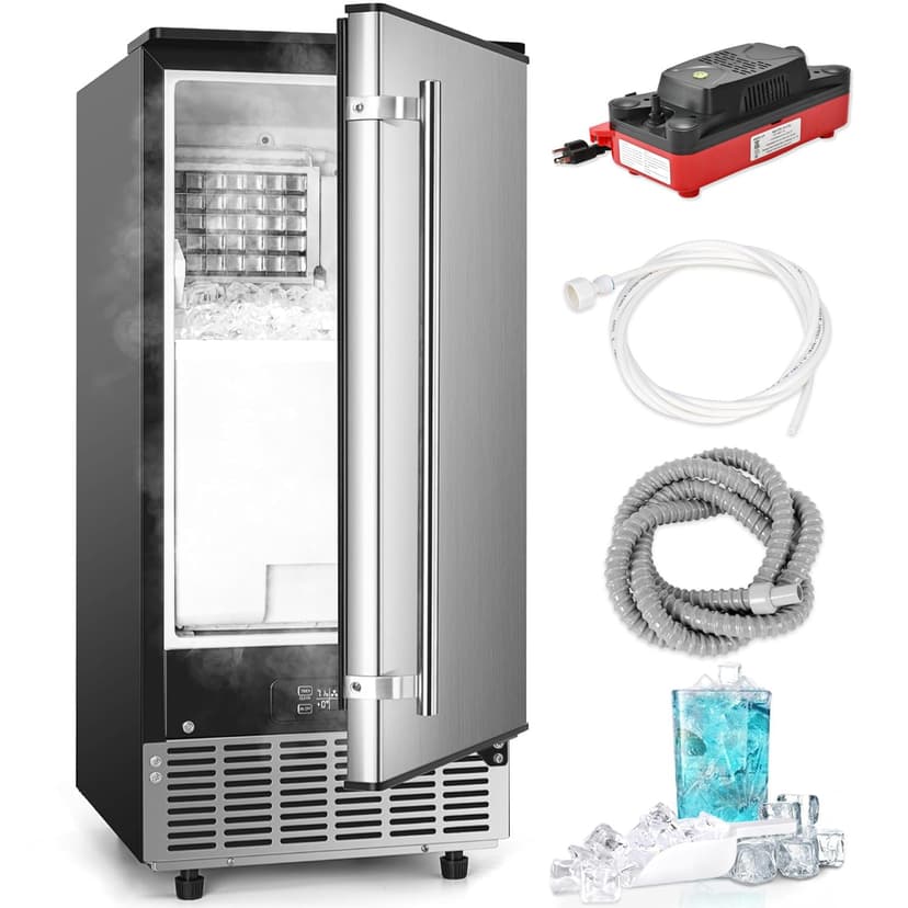 ICYGLEE Commercial Under Counter Ice Maker Machine with Drain Pump, 100Lbs/Day with 24lbs Storage, Built-in Freestanding Ice Maker, Self-Cleaning, 24H Timer, for Commercial & Home Use. (Stainless)