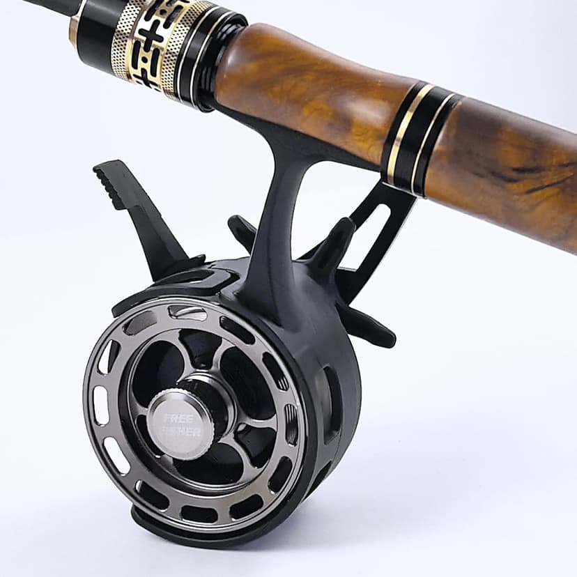 FREE FISHER Ice Fishing Reels 3.2:1 Gear Ratio Ultra Smooth 3+1Ball Bearings Strength CNC-machined Aluminum Inline Ice Fishing Reel with Left/Right Hand Retrieve