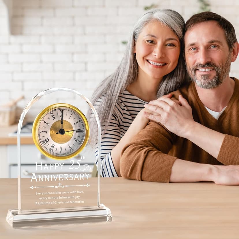 25th Anniversary Wedding Decorations - Crystal Clock & Keepsake Gifts for Couple & Parents