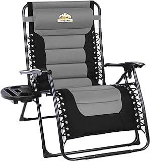 Colegence Oversized Padded Zero Gravity Lounge Chair, Foldable Patio Anti Gravity Reclining Chairs Folding Lawn Recliner with Cup Holder for Yard, Camping, Outdoor, Support 350 LBS, Black
