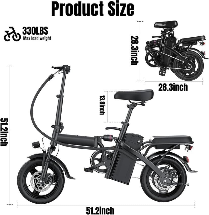 Electric Bike for Adults and Teens, 560W Motor 24MPH Compact Commuter Ebike, 32 Miles Range, 48V 10Ah Battery, 3 Shock Absorbers, 14" Mini Foldable Electric Bicycles with Basket, UL 2849 Certified
