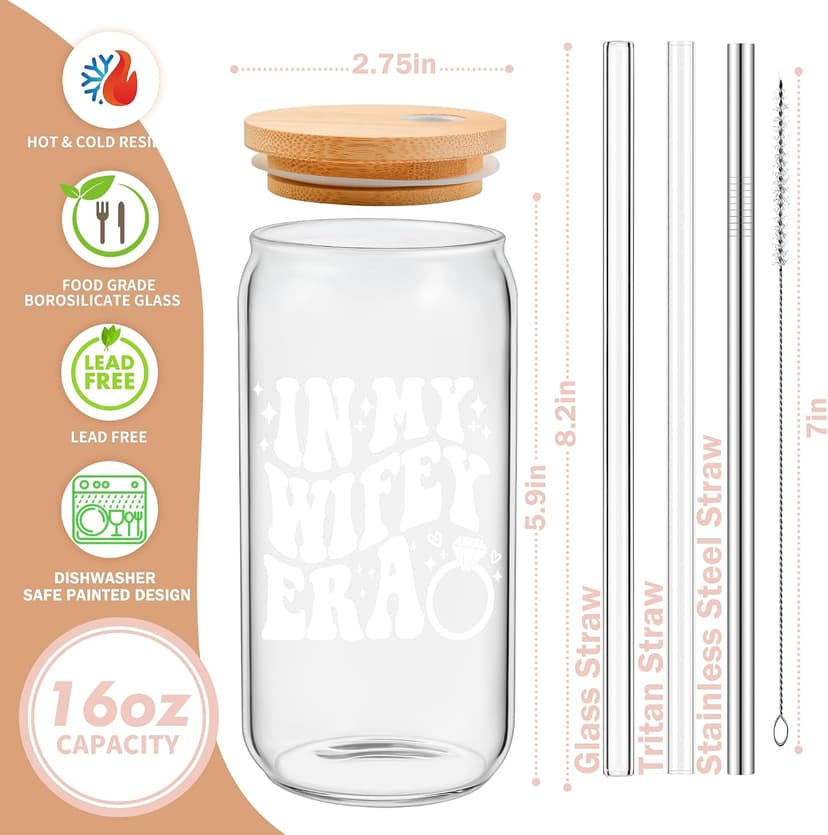 Bridal Shower Gift - Cute Cool Wedding Day Idea for Bride to Be, Future Mrs, Bachelorette - In My Wifey Era Glass Cup Tumbler B0D53X13TP