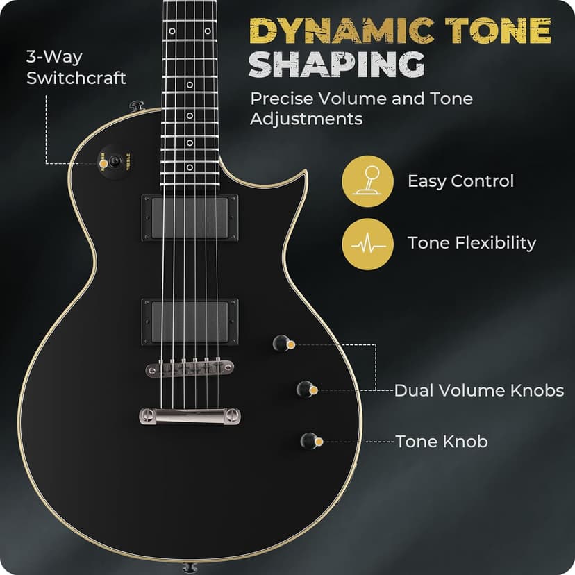 Fesley 39" LP Electric Guitar Kit: Full Size Solid Body Electric Guitars for Beginners with Humbucker Pickups, Poplar Body, Mahogany Neck,22 Frets,6 String Guitar with Gig Bag,Cable,FLP350,Matte,Black