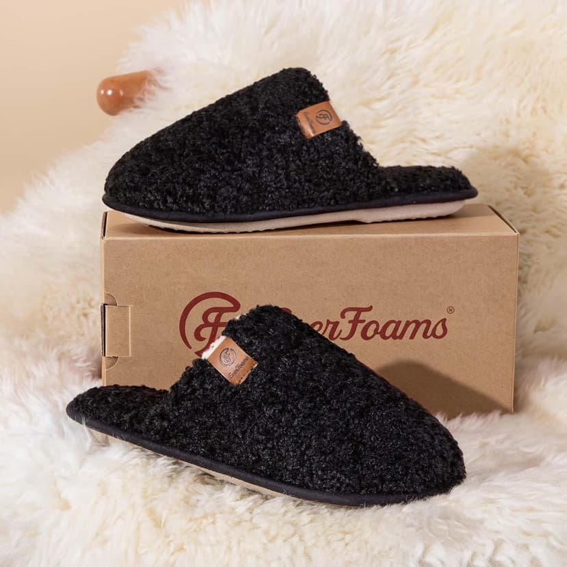 EverFoams Women's Fuzzy Slip-on Slippers Warm Cozy Soft Lightweight Memory Foam Indoor House Shoes