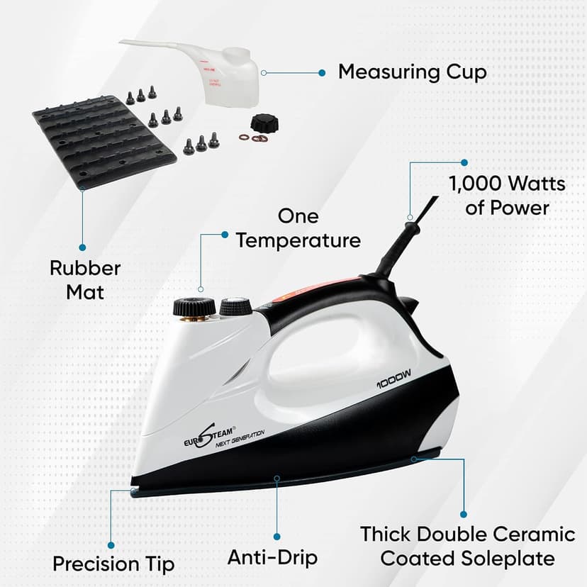 Eurosteam Next Generation Iron - Powerful Steam with Built-in Boiler - No Temperature Setting for All Fabrics - Experience Professional-Quality Ironing to cut your time in half.
