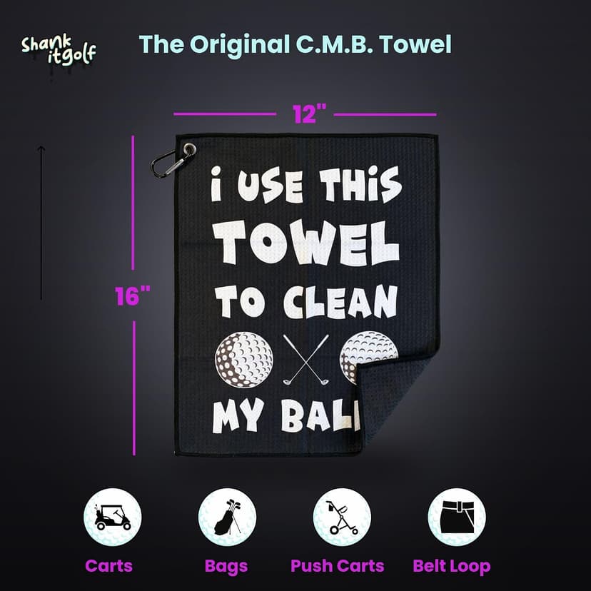 SHANKITGOLF Golf Towel for Golf Bag Microfiber with Clip, Funny Cleaning Cloth for Balls & Clubs, Premium Accessories, Gift for Men, Golfers, Dad
