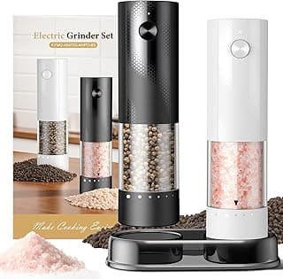 Electric Salt and Pepper Grinder Set - Rechargeable Automatic Salt and Pepper Shakers, Kitchen Appliances with External Adjustable Coarseness, Larger Hopper for Cooking, Home Gifts(2 Pack,Black/White) B0FJQ6SLKC
