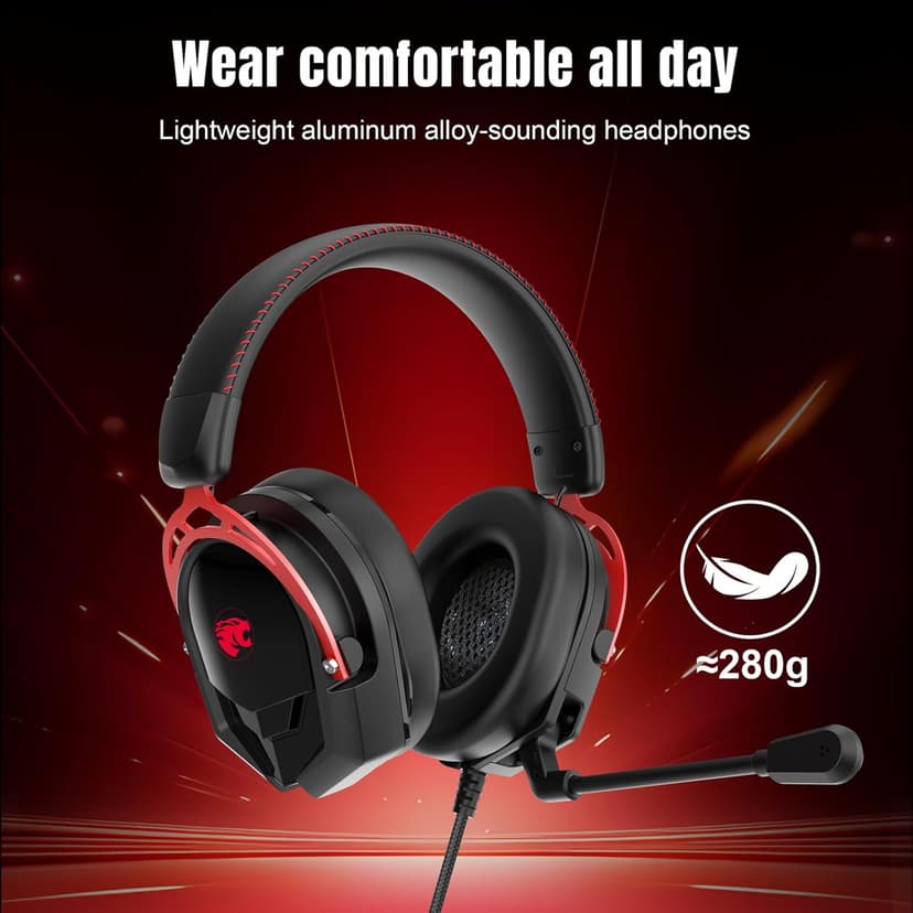IMYB A88 [Upgrade] Gaming Headset with Microphone, Stereo Wired Noise Cancelling Over-Ear Headphones with Mic for Pc, Ps5, Xbox One Series X/s, Ps4, Computer, Laptop, Mac, Nintendo, Gamer (Black Red)