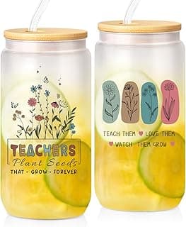 Teacher Appreciation Gifts Best Teacher Gifts from Student End of Year Teachers Gift for Women Unique 16 oz Teacher's Day Glass Cups for Teachers, Thank You Retirement Birthday Back to School(Frosted)