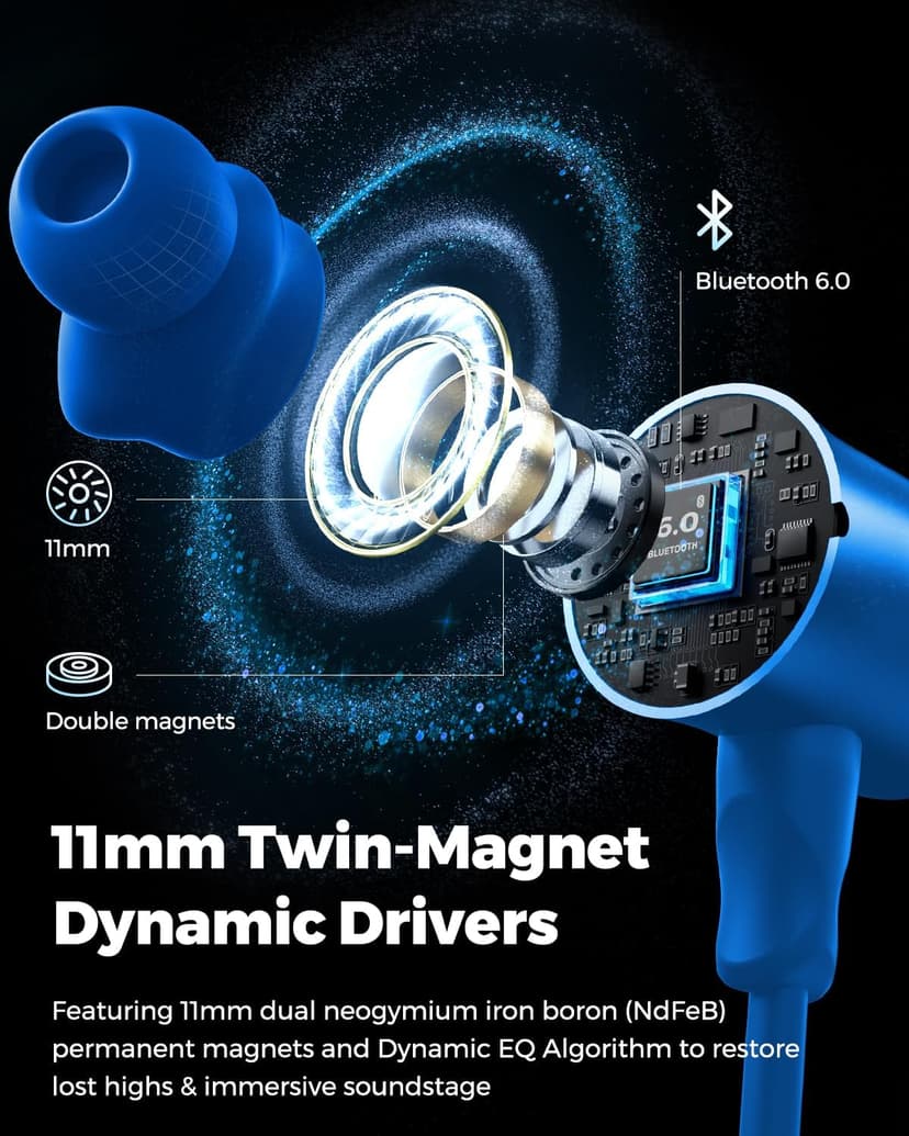 SoundPEATS Q40 HD Sports Neckband Headphones with LDAC Hi-Res Audio & Bluetooth 6.0 Stable Connection, IP67 Waterproof Wireless Earbuds, 20H Playtime for Running Gym, Fast Charge, Dual Pairing