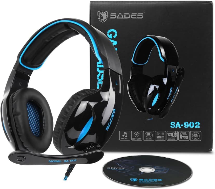 SADES SA902 7.1 USB Surround Sound PC Headsets Over-Ear Gaming Headphones with Microphone LED Light