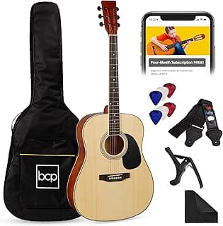 Best Choice Products 41in Full Size Beginner All Wood Acoustic Guitar Starter Set w/Gig Bag, Strap, Capo, Strings, Picks - Natural