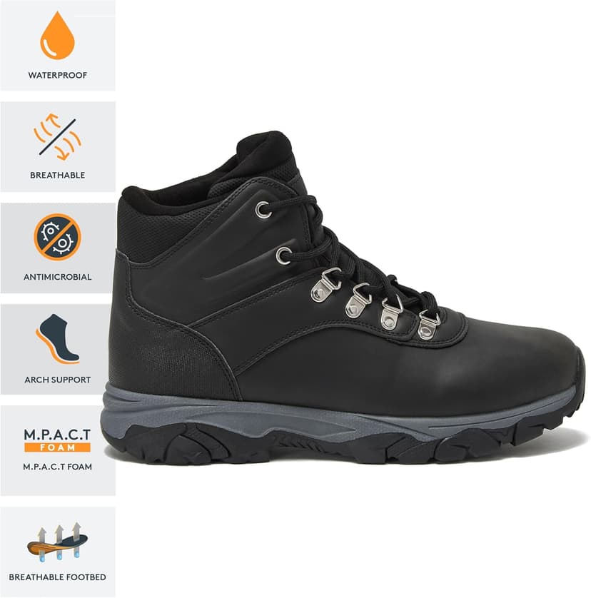 HI-TEC Aspen Mid Waterproof Men's Hiking Boots - Black or Brown, Medium or Wide Lightweight Outdoor Trekking Shoes