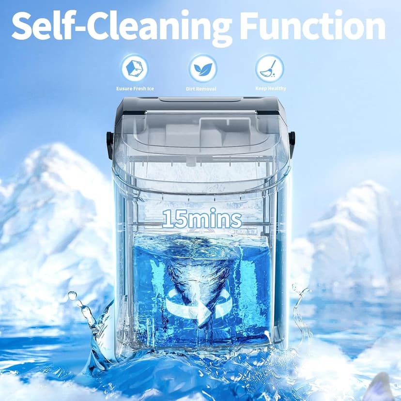 Antarctic Star Nugget Ice Maker Countertop with Soft Chewable Ice, Portable Sonic Ice Maker with Basket and Scoop, Removable Top Cover, Auto-Cleaning for Home/Party/RV/Camping (Stainless Steel Black)