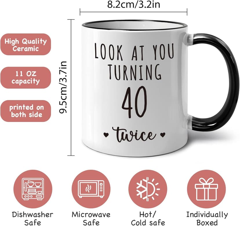 Funny 80 Year Old Birthday Mug Gifts for Women Men, Look at You Turning 40 Twice, Unique Milestone birthday mugs for Mom, Dad, Grandma, Grandpa Turning 80, Novelty Joke 11oz Mugs Gift Ideas-333