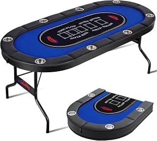 Rioloiuy 8 Player Poker Table Foldable, Texas Holdem Casino Table with Padded Rails & Cup Holders, Portable Folding Game Table for Home or Game Room, 71 Inch