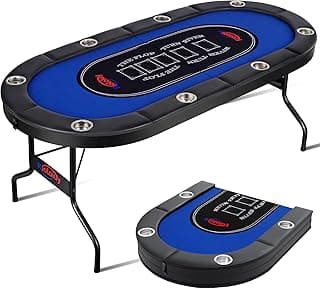 Rioloiuy 8 Player Poker Table Foldable, Texas Holdem Casino Table with Padded Rails & Cup Holders, Portable Folding Game Table for Home or Game Room, 71 Inch
