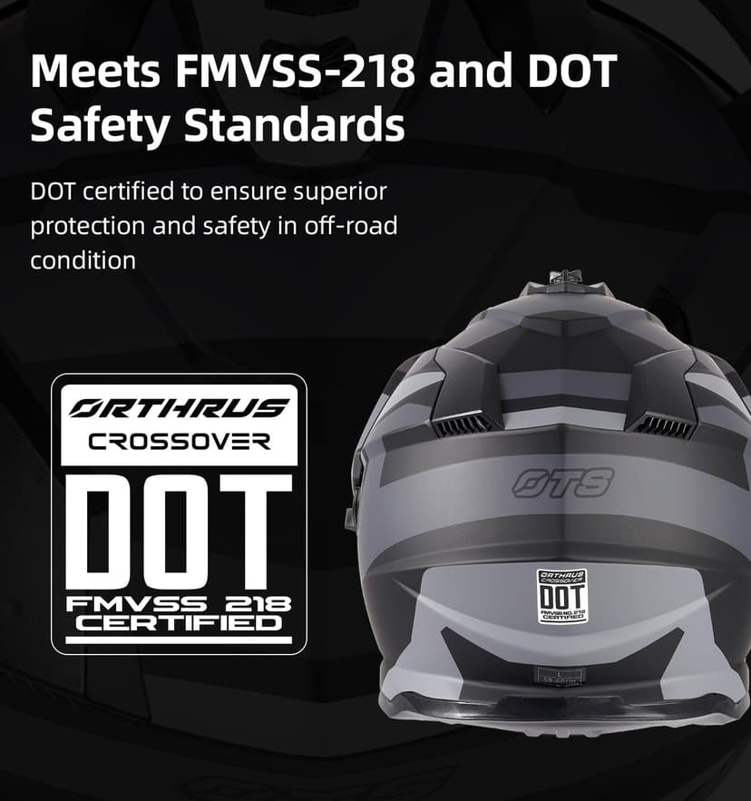 Orthrus Dual Sport Adventure Motorcycle Helmet DOT Certified for Adults, UV Protected Dual Visor & Intercom Slot, ATV UTV Dirt Bike Snowmobile Off Road Helmets