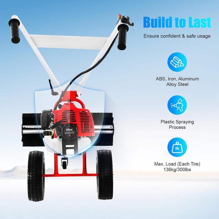 43CC 2 Stroke Gasoline Powered Broom Sweeper, 1.25kw/1.7hp Driveway Lawn Grass Sweeper Snow Cleaning Grit, 8500rpm Hand Push Walking Snow Sweeper for Garden Lawn Yard Sidewalk Turf Grass Cleaning