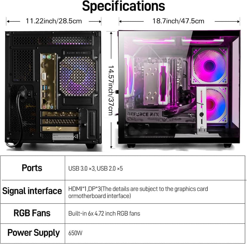 WIWB Gaming PC Desktop Ryzen 7 5700X, GeForce RTX 5060, 32G DDR4 RAM, 1TB NVME SSD, Prebuilt Tower Computer for Gaming, Home VR (Black)