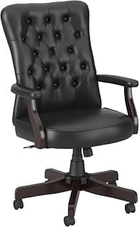 Bush Business Furniture Arden Lane High Back Tufted Office Chair with Arms in Black Leather, Comfortable Computer Desk Seating for Home or Professional Workspace