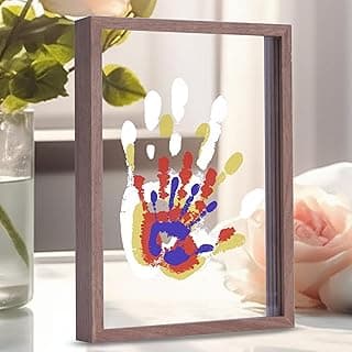 Family Handprint Kit, DIY Craft Keepsake Wooden Frame, Endless Gift Set, Non-Toxic Paints, Transparent Sheets (Brown)