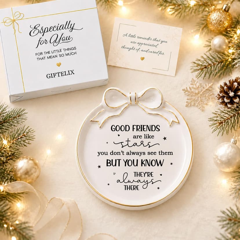 Jewelry Tray with Bow - Good friends are like stars - Gifts for Friends, Bestie, BFF, Sisters - Decorative Trinket Dish - Birthday Gift for Women - Friendship Gifts - Sentimental Keepsake B0GXKCKVR7