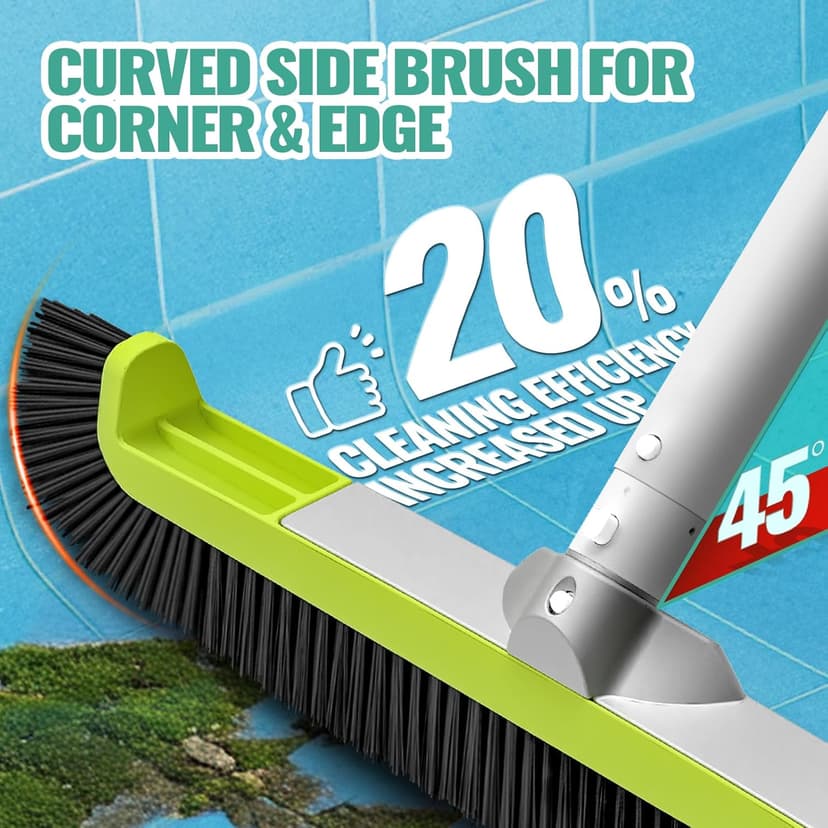 18" Pool Brush Head for Cleaning Swimming Pool Walls, Curved Ends High-Efficiency Scrub Brush for Tile, Fiberglass, Flooring and Vinyl Pools, Fits Φ1.25” Poles (Green & Black)