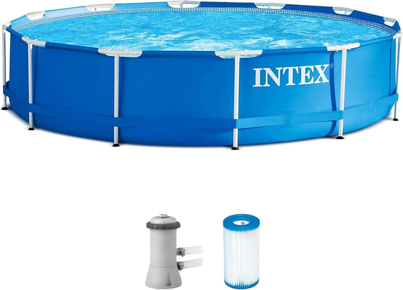 INTEX 28211EH Metal Frame Above Ground Swimming Pool Set: 12ft x 30in – Includes 530 GPH Cartridge Filter Pump – Puncture-Resistant Material – Rust Resistant – 1718 Gallon Capacity