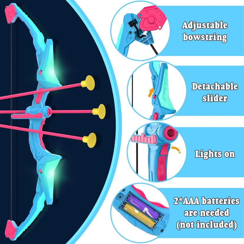 2 Pack of Kids Bow and Arrow Set, Light Up Archery Toy Set with 14 Suction Cup Arrows & Standing Target, Perfect Kids Indoor and Outdoor Toys for 4 5 6 7 8 9 10 Year Girls Boys Birthday Gifts Ideas