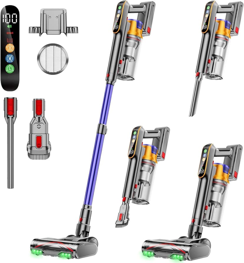 DIFFULL Cordless Vacuum Cleaner, 650W 55KPA 70Mins Vacuum Cleaners for Home, Stick Vacuum with 1.8L Cup, Anti-Tangle, 8-Stage Filter System, Green Light for Pet Hair, Carpet, Floor