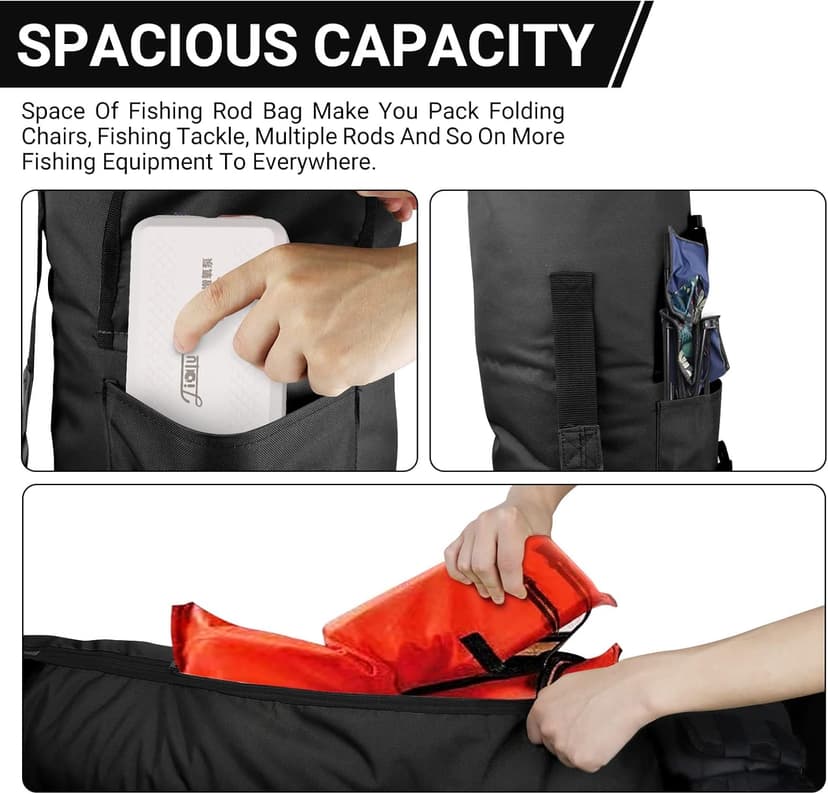 FOUUAAOOU Fishing Rod Bag, Fish Pole Case With Durable Folding Oxford Fabric, Portable Gear for Men Gifts (Black)