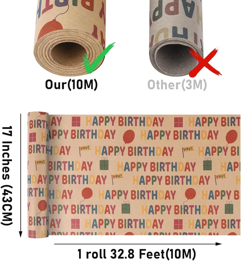 Kraft Wrapping Paper,Colorful Happy Birthday Pattern For Boys Girls, Perfect For Birthday Party, Baby Shower NESCCI Birthday Wrapping Paper,Gift Wrapping Paper Roll-17 inch X 32.8 Feet B0D3X3XZQC