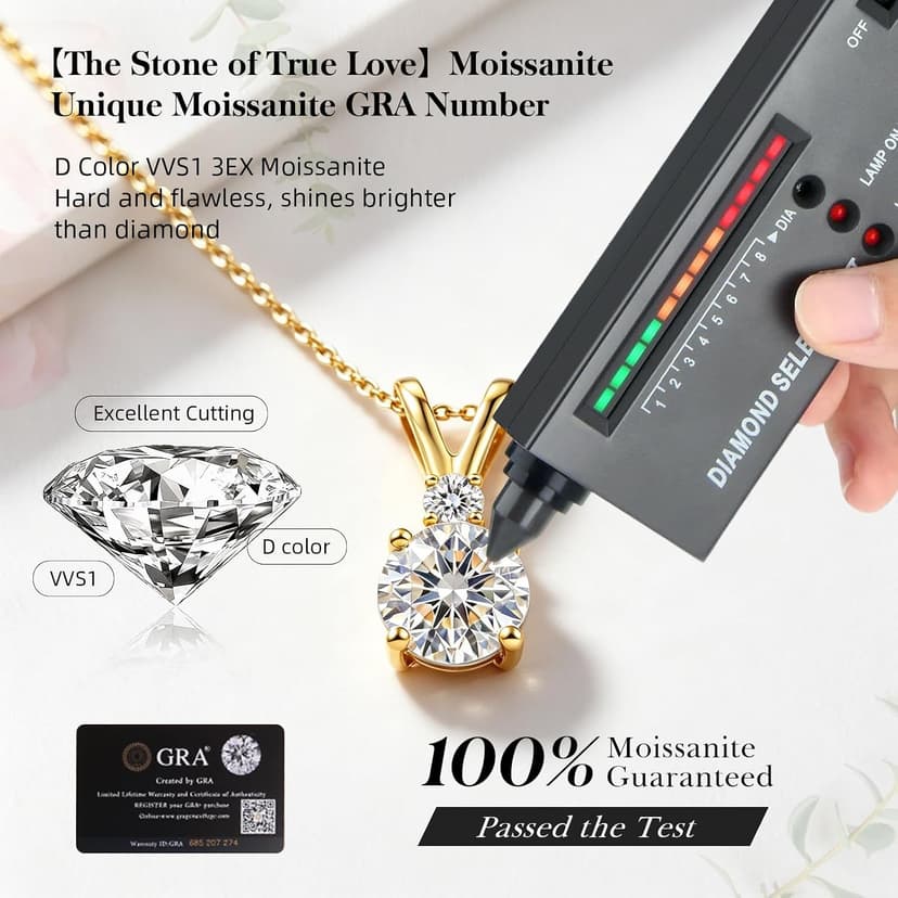 18+2" Chain S925 Sterling Silver with 18K Gold Filled|Womens Jewelry Gift for Christmas Valentines Mothers Day with Wife Card Moissanite Necklaces for Women|1-2CT D-VVS1 Gifts for Wife w/LED Box B0GVNG77SZ