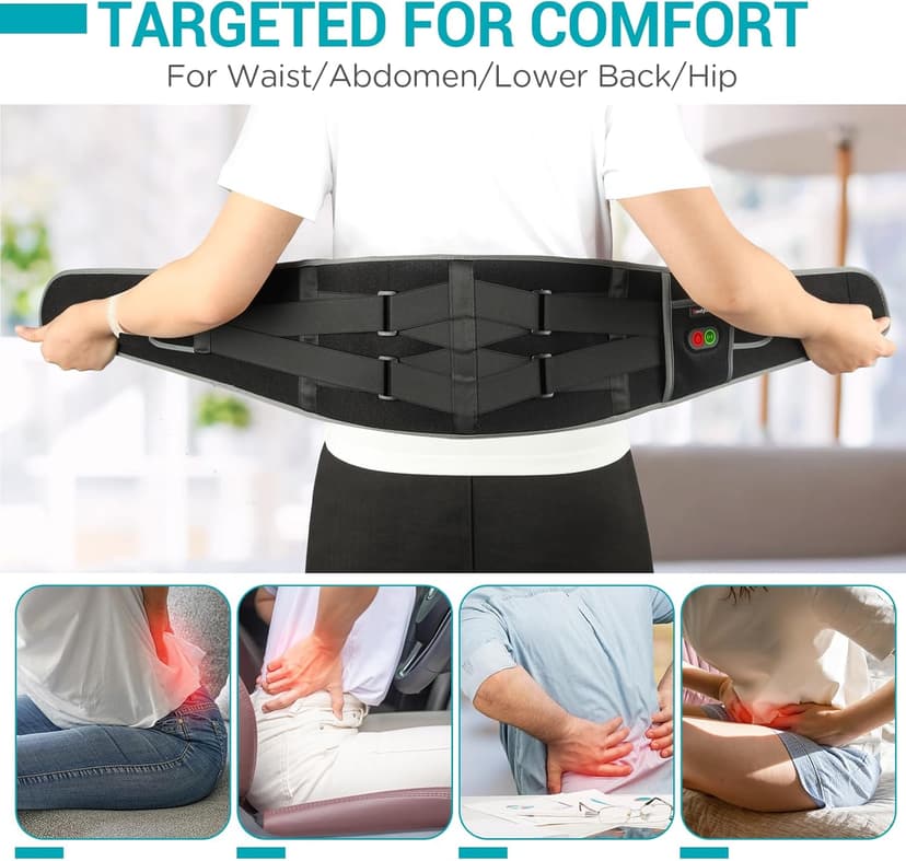 Comfytemp Cordless Heating Pad with Massager for Back Pain Relief, Portable Lower Back Massager Wearable, Birthday Gifts for Dad Mom Men Women Elderly, Rechargeable Period Cramps, 3 Heat Auto-Off, 58"