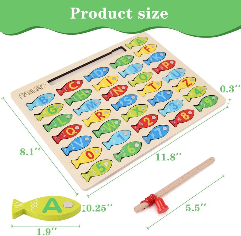 Magnetic Wooden Fishing Game Toy for Preschoolers, Alphabet Fish Catching Counting Games Puzzle with Numbers and Letters, Preschool Learning ABC and Math Educational Toys for 3 4 5 Years Old Kids B08JLSR6RN