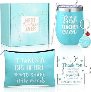 Patelai 5 Pcs Teacher Appreciation Gift Set for Women End of The Year Teacher Gifts Include 12oz Tumbler Makeup Bag Acrylic Sign Keychain Gift Box Thank You Presents for Teachers' Day Birthday(Teal)